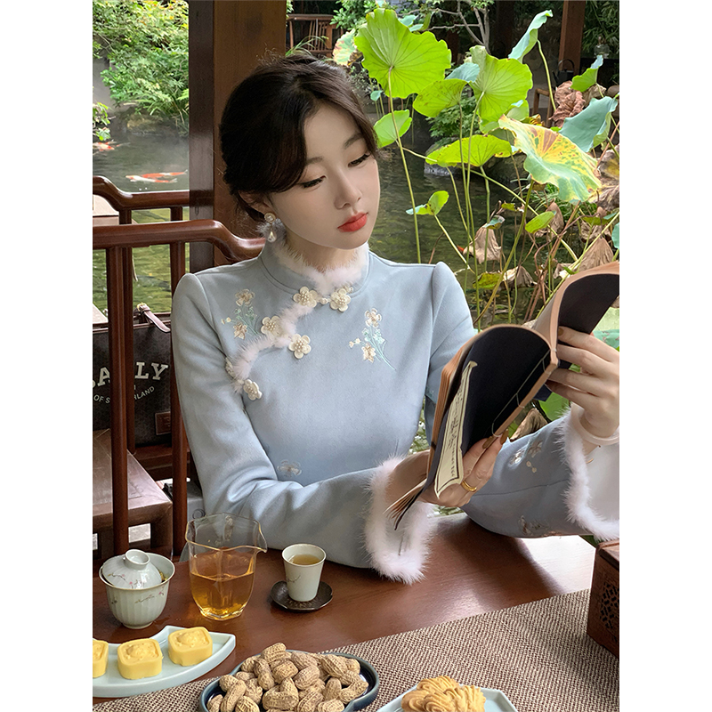 EIA Yiyao (Tong Li Fried Snow) New Chinese Style National Wind Temperament Even Dress Lady Autumn Retro Embroidery Improved Qipao-Taobao