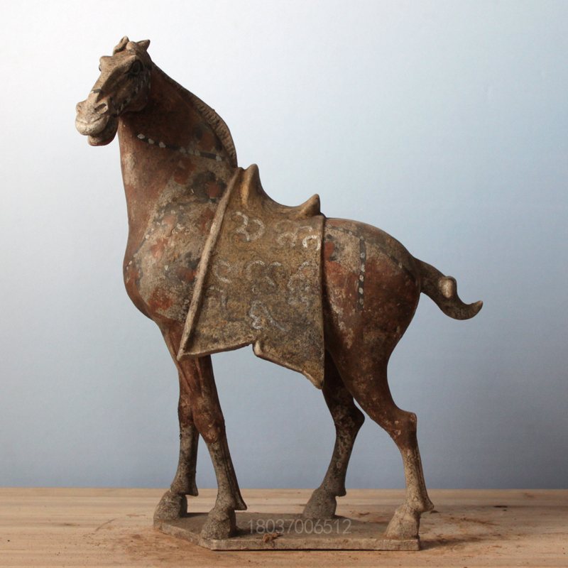 唐代陶器置物,,ペイントされた馬,中国古美術品,骨董コレクション