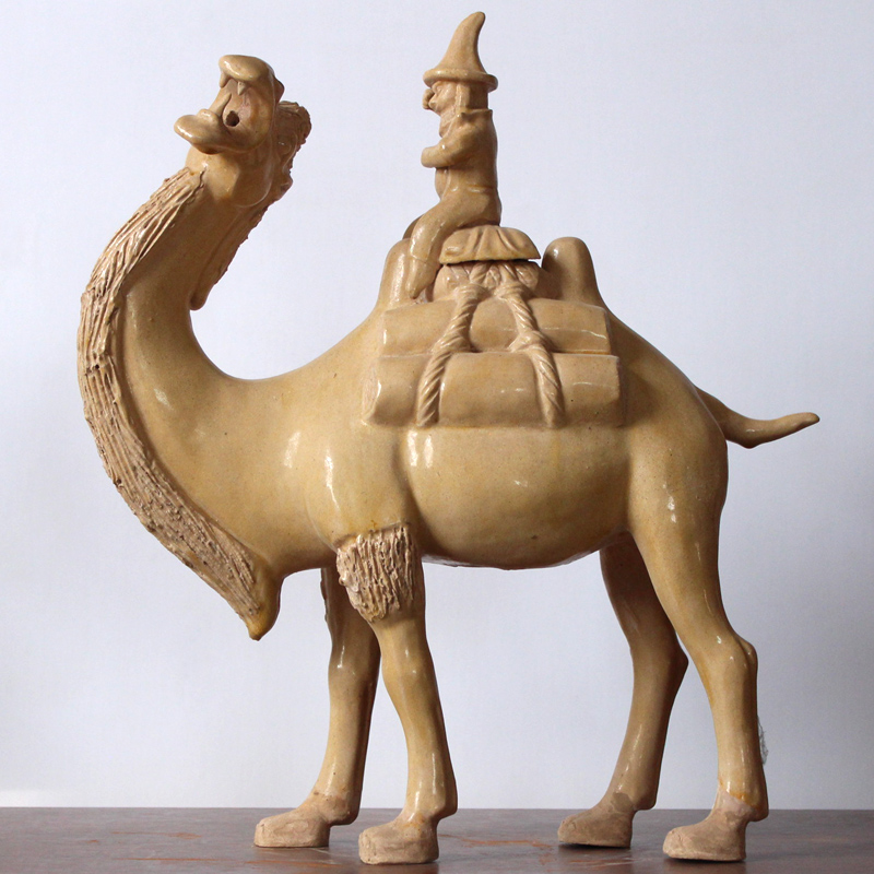 高超仿古唐三彩骆驼载乐俑摆件五人驼乐器俑胡俑中式陶瓷古玩古董