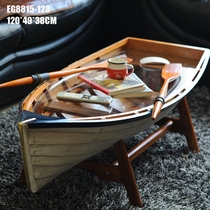 European style antique landing room multi-functional decorative boat glass tea few solid wooden cupboard coffee table simple shape tea table