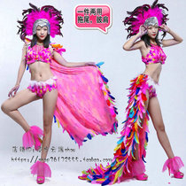 New Bar nightclub catwalk DS performance dress female singer Red artist sexy feather tailing suit atmospheric shawl