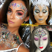 Nightclub dancers DIY colored diamond face stickers glamorous makeup Glitter Bar female singer dance team exaggerated performance decoration