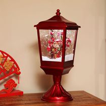 新年镇宅装饰品红色音乐喷雪发光桃花财神微景观摆件灯笼春节礼物