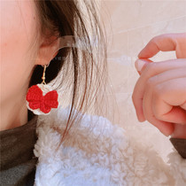 Bow earrings wool new creative personality hand-woven knitted earrings temperament earrings fashion Korean ins