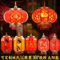 Chinese style all-copper balcony red lantern chandelier a pair of Chinese wind New Year outdoor waterproof villa