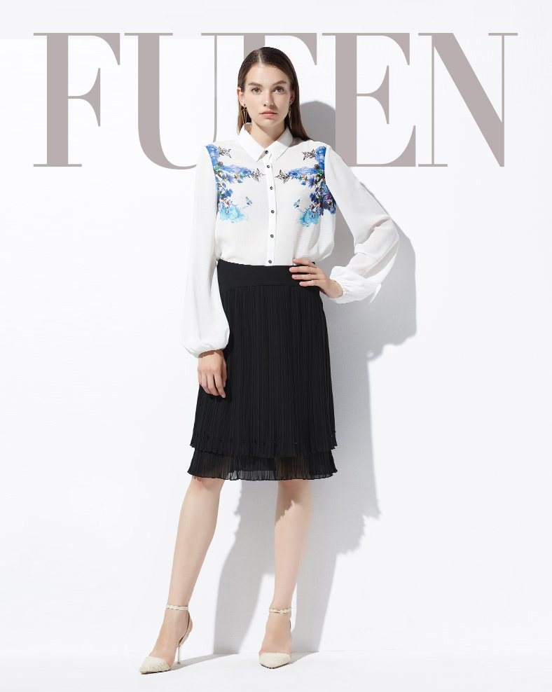 芬迪仿冒女鞋 FUFEN福芬夏季品牌新款女式雪紡百褶半裙短裙Q-2001 芬迪