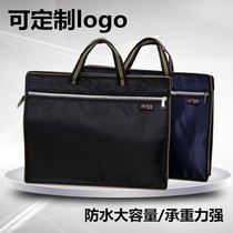 Canvas file bag zipper bag A4 large capacity portable information bag male and female student file bag meeting Office Customization