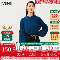 Iveni 2022 Spring Autumn New Fashion Stand Neck Chiffon Loose Bottoming All-match Shirt Top