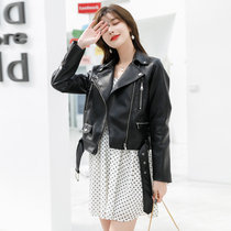 2021 spring and autumn new fashion leather womens short jacket imitation sheepskin motorcycle small jacket Korean V-neck