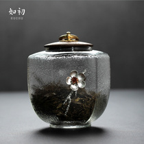 Hammer glass tea tank Japanese tea warehouse sealed storage tank wooden cover tea storage tank flower tea storage tank