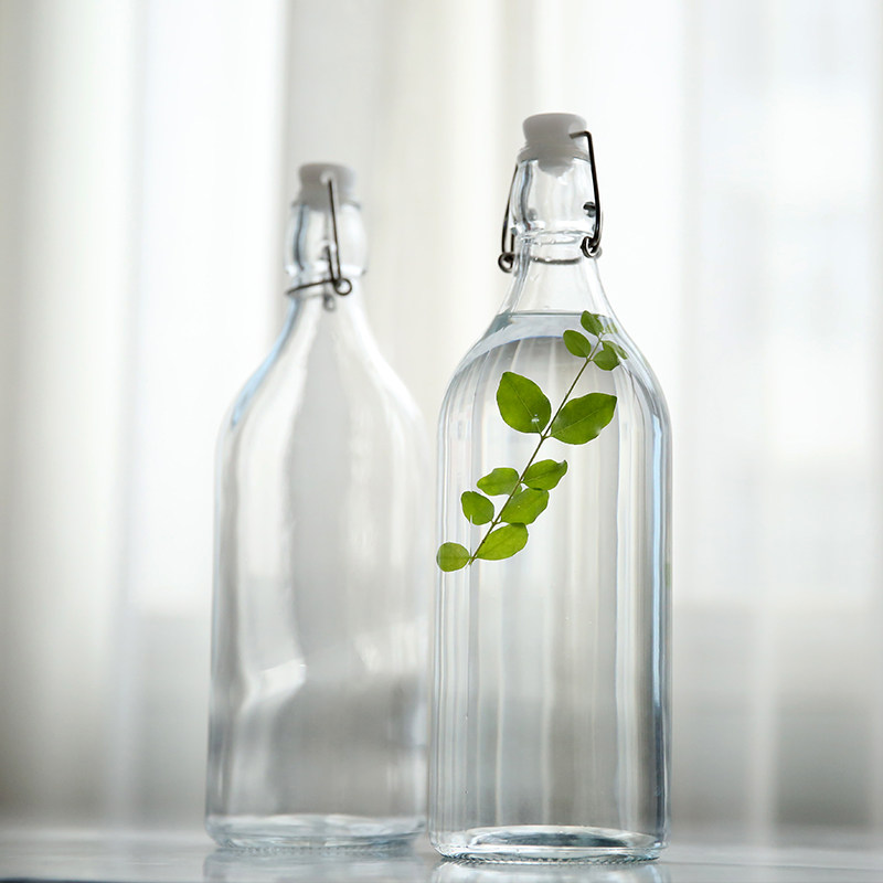 华美 无铅玻璃密封罐酒瓶 环扣水瓶油壶 牛奶果汁酵素酿酒 空瓶子_7折