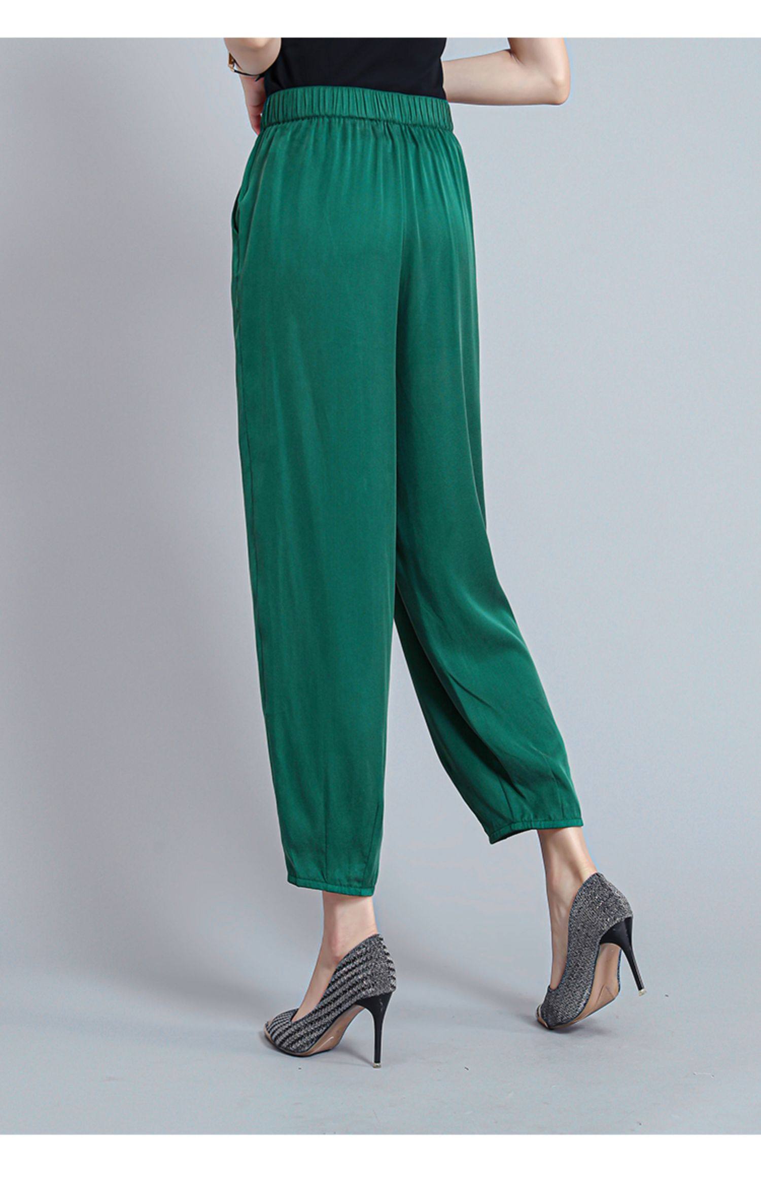 实拍 重磅真丝灯笼女裤桑蚕丝萝卜裤夏季宽松丝绸高腰2022 - 17网