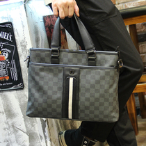 Genuine leather mens handbag handbag cow leather hand held briefcase male plaid business single shoulder diagonal satchel casual boarhead