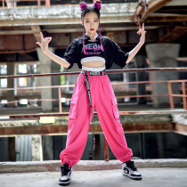 New girls jazz dance costume hiphop childrens costume summer black short-sleeved top hip-hop suit tide