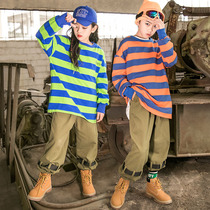 Childrens hip hop suit children hiphop hip hop loose stripes boys and girls girls jazz dance costume tide