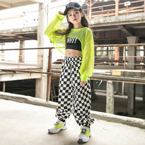 Girls Hip-hop Street Dance Set Girls Jazz Dance Costume Childrens Performance Coloin Fluorescent Mesh Top
