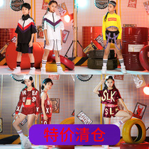 Childrens summer girls jazz dance costumes boys hip-hop clothes loose costume Boys street dance set tide
