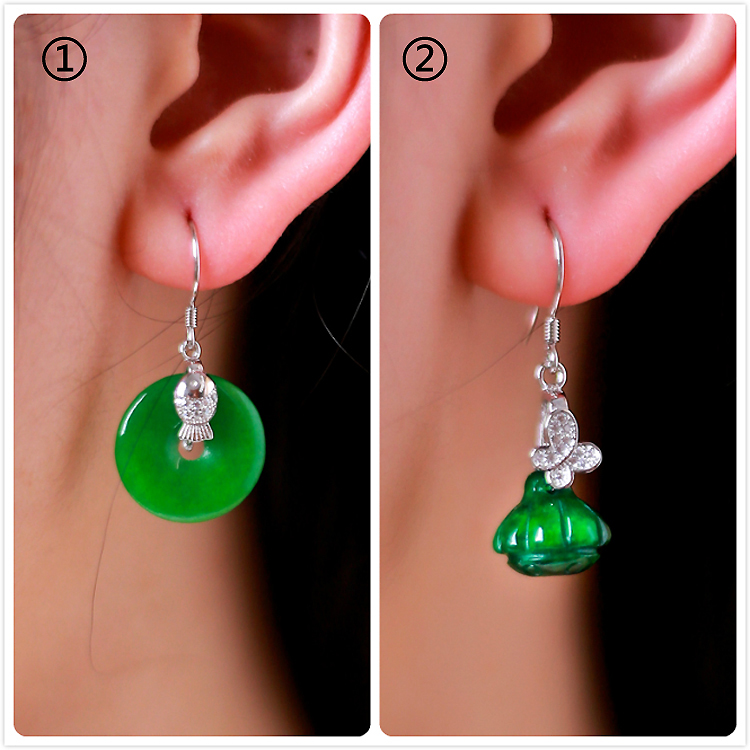 翡翠玉石干青怀古平安扣莲蓬耳坠耳环时尚中式民族风原创百搭耳饰
