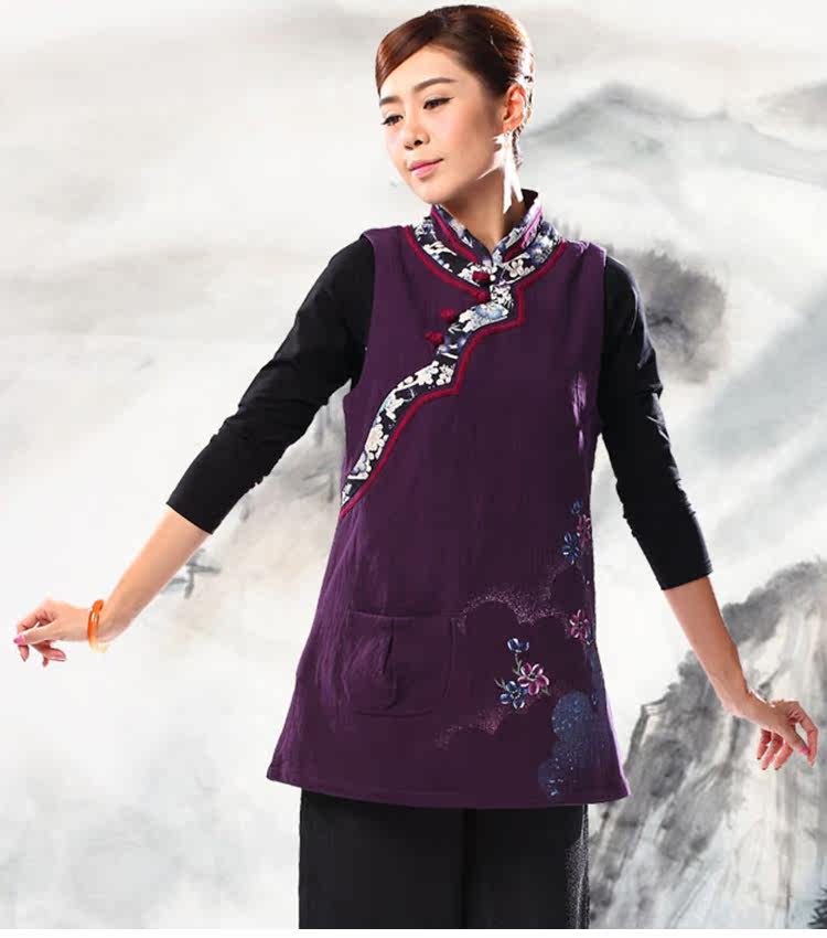 木棉道唐装秋冬女装中国民族风复古纯棉女装中长款背心马甲