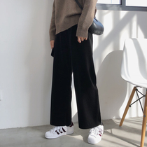 Plus velvet thick size womens pants 200 Jin autumn and winter New fat sister mm slim corduroy straight wide leg pants