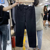 Black straight jeans Womens Spring and Autumn high waist size fat mm elastic Joker loose thin nine pipe pants
