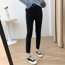 Autumn 2021 new fat mm high waist tight slim Joker black small feet jeans female size pencil pants