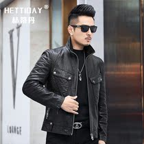 Haining leather clothing mens leather short lapel Korean version of handsome sheepskin motorcycle clothing leather jacket slim trend jacket