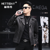 Haining new high-end leather leather mens oil wax sheep leather short casual suit leather jacket motorcycle jacket tide
