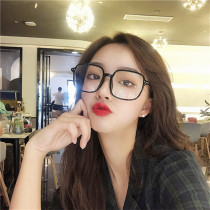 Harajuku retro large frame square flat mirror female black frame light Net red plain decoration Joker Korean version thin myopia