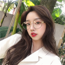 Net red retro flat mirror oval metal frame light and comfortable students Joker literary glasses female casual decoration tide
