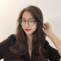 Net red urchin adults with black glasses female retro round frame ultra-light flat mirror plain decoration Korean version of Joker