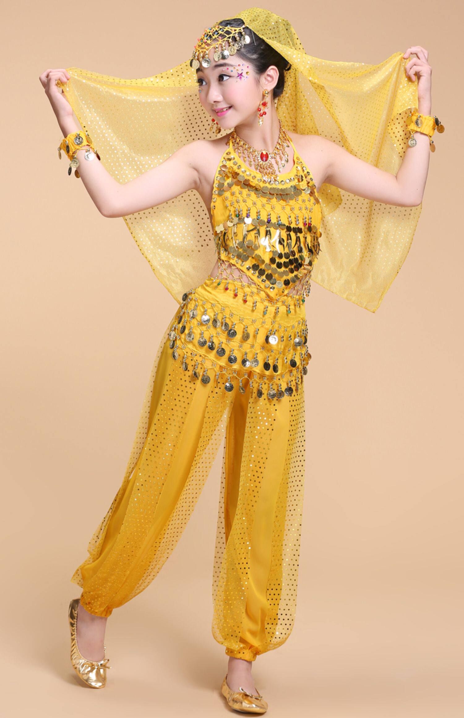 六一少儿舞蹈表演服 儿童肚皮舞套装演出服 印度舞蹈服装 女儿童_双氙