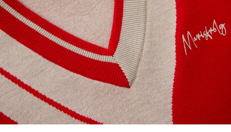 【羊毛礼服】玛丝菲尔2021冬季新款红色羊毛针织连衣裙v领裙子女