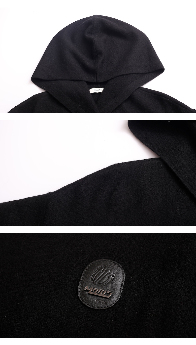 【商场同款】玛丝菲尔21冬新款黑色纯羊毛连帽卫衣针织连衣裙裙子