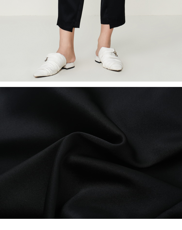 【桑蚕丝】玛丝菲尔夏季新款时尚设计感黑色修身真丝九分休闲裤女