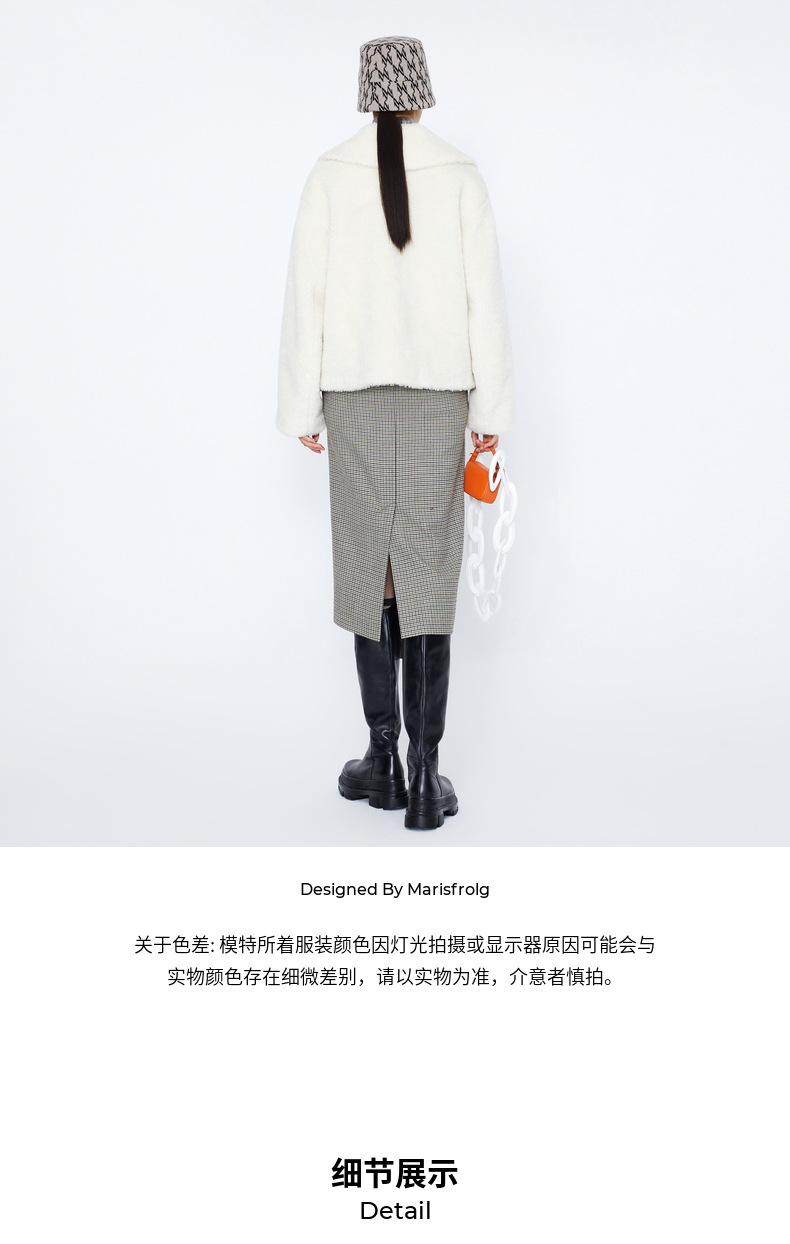 【大翻领外套】玛丝菲尔冬季新款钟乳白时尚休闲环保皮草短外套