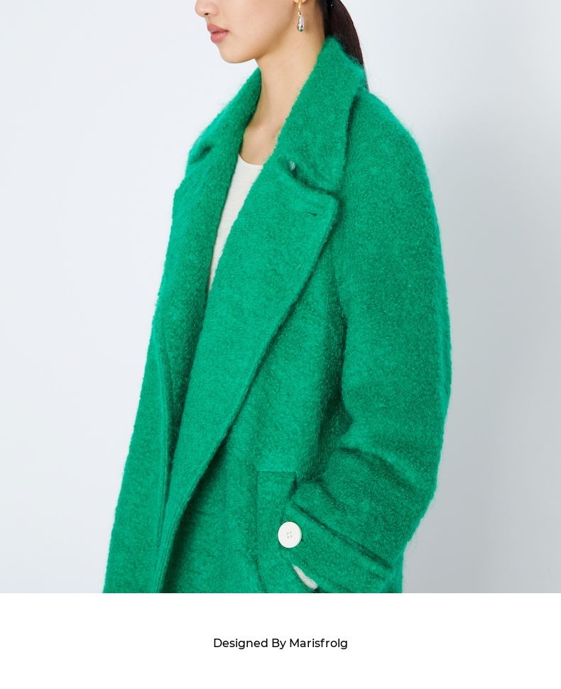 Marisfrolg/玛丝菲尔女装2021冬季新绿色马海毛毛呢外套呢子大衣