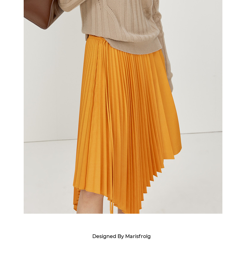 Marisfrolg/玛丝菲尔2022年春季新款橙色百褶不规则设计半身裙