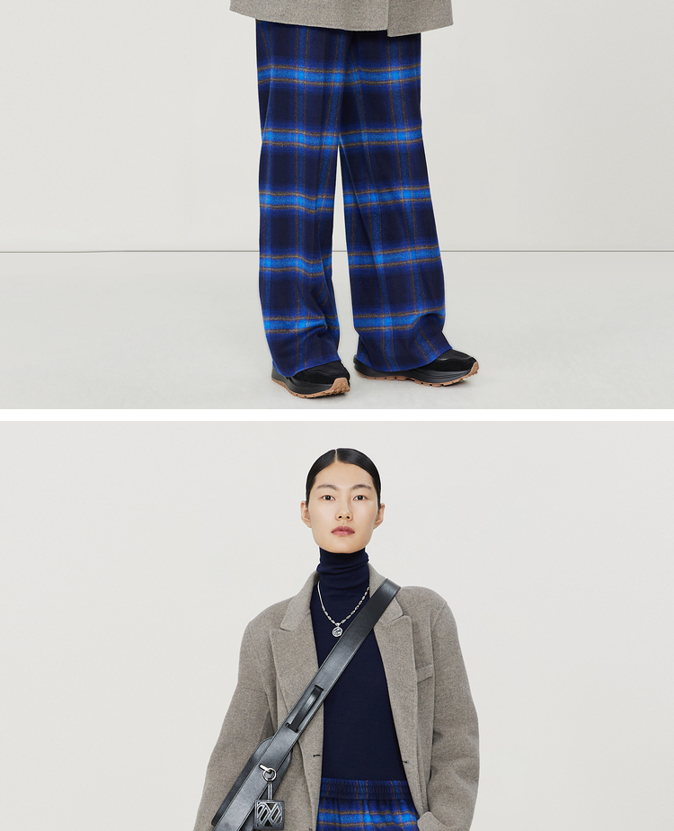 【羊毛休闲裤】玛丝菲尔2022冬季新款蓝色直筒羊毛休闲裤