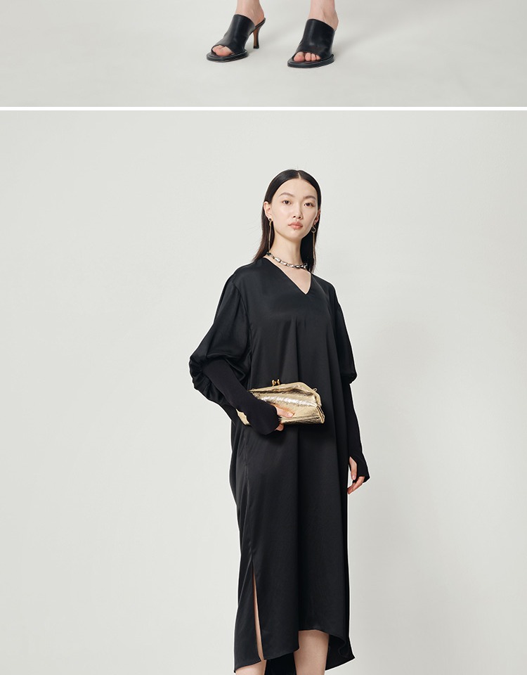 【轻礼系列】玛丝菲尔22秋黑色二醋酸蝙蝠袖高阶质感小黑裙连衣裙