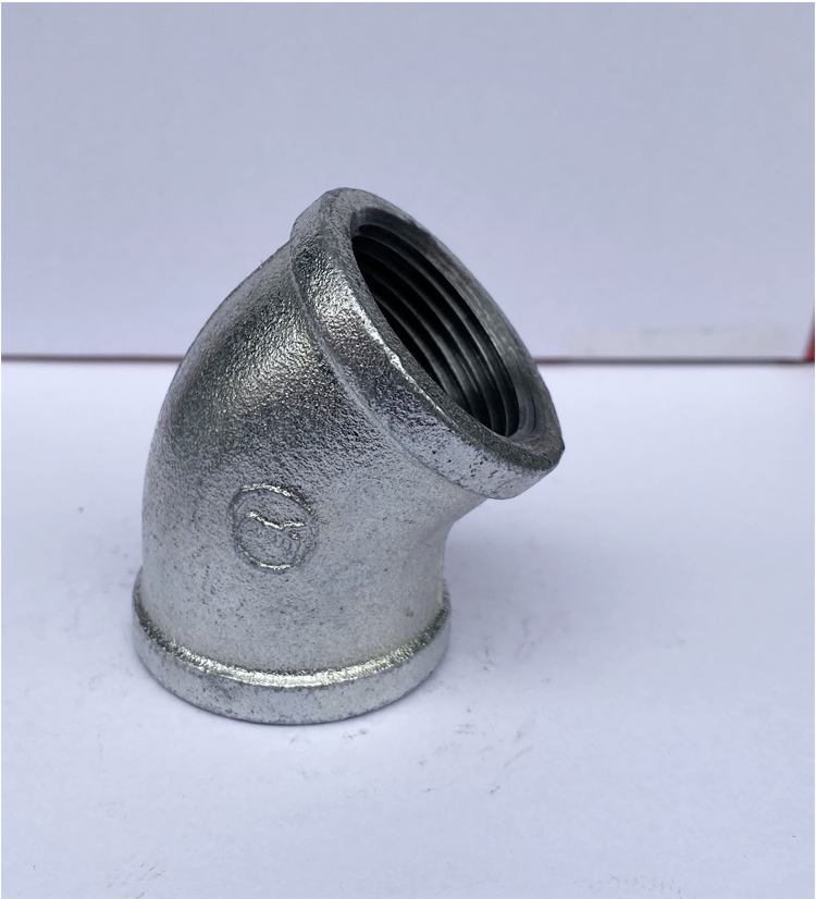 消防镀锌玛钢管件 镀锌45度弯头 镀锌直弯内丝45度弯头 水管接头