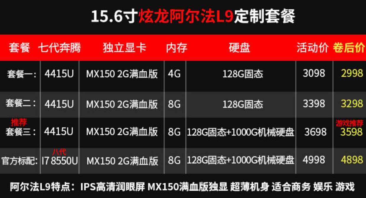 炫龙tn15s 毁灭者k5 gtx950m 4g独显 游戏本i5/i7四核笔记本电脑