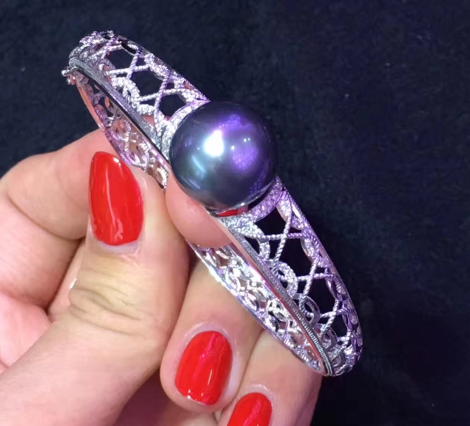 我收藏的纯天然海水大溪地黑珍珠手镯 尺寸14.5mm