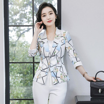 2021 spring and summer new printed small blazer womens mid-sleeve short fashion temperament casual suit suit top