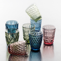 Retro color embossed heat-resistant glass water cup Creative Western wine glass Whiskey glass glass straight drink cup
