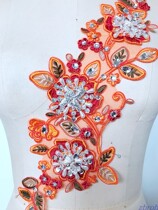 Water soluble lace embroidered lace with flower accessories hand nail beading water drill clothing Decorative Appliquet 41x13 cm