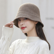 Autumn and winter New fishermans hat female Korean fashion knitted hat cover face Japanese bucket hat literary big Eaves hat