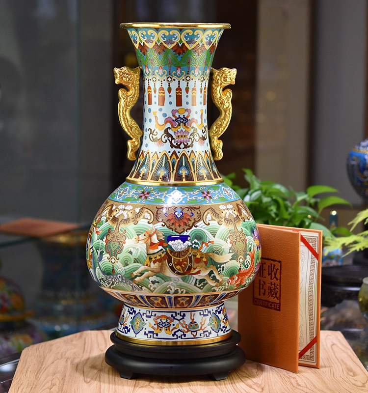 1571  景泰藍　花瓶2客　花台2客付き　骨董　時代物 七宝焼 景泰藍 花瓶 2客 時代物 古美術 美術品 骨董品 古物