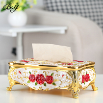 European-style creative tissue box living room household tissue box KTV simple zinc alloy rectangular tissue box large