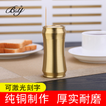 Portable pure copper toothpick tube Household living room dining room countertop toothpick box Creative simple toothpick box toothpick jar